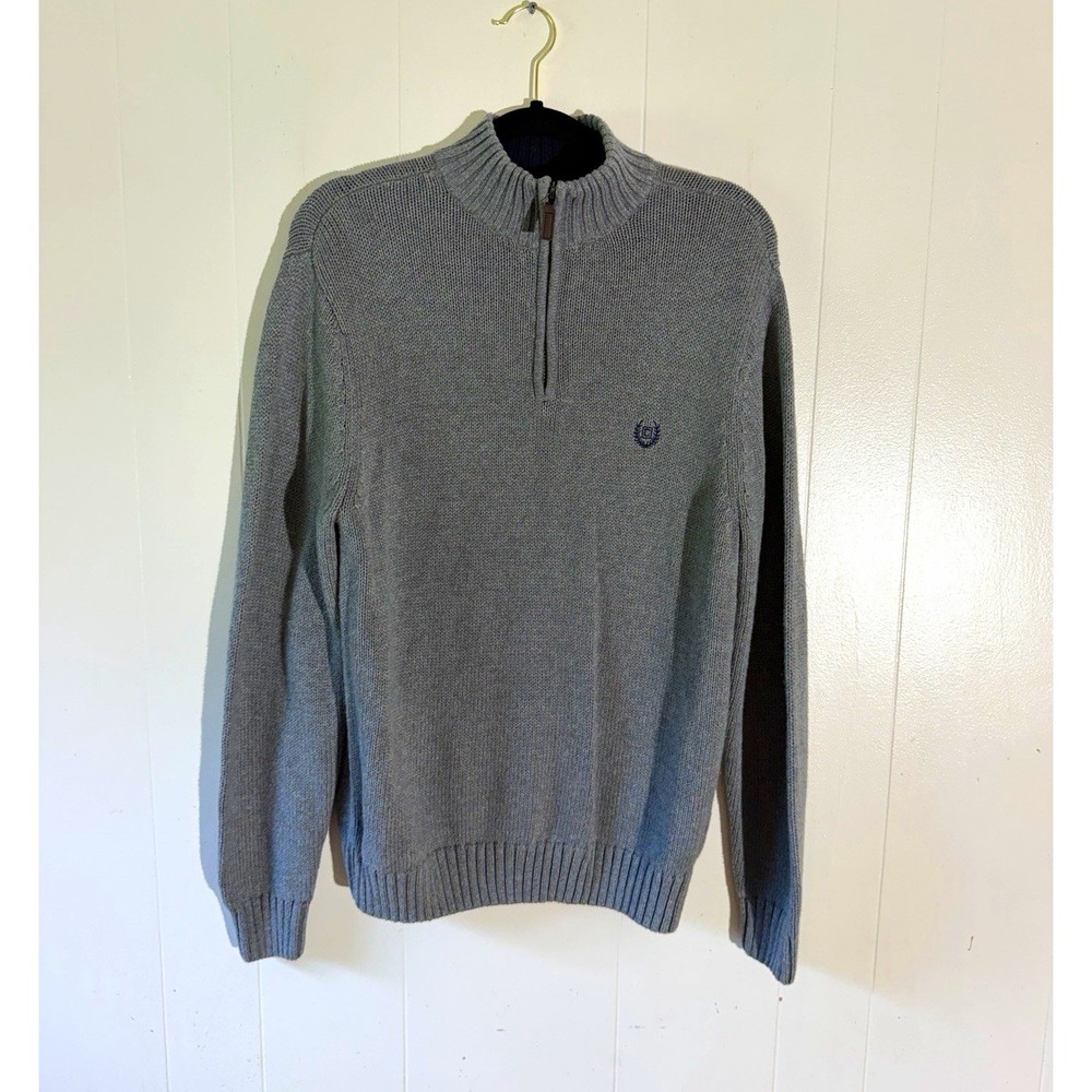 Chaps Men's M Gray 1/4 Zip Mock Neck Knit Sweater